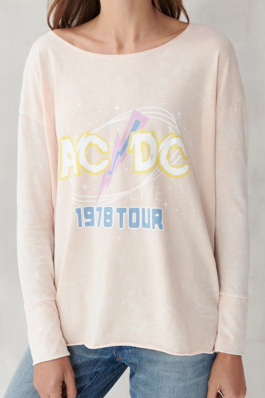 NWT Lucky Brand AC/DC 1978 Tour Graphic T-Shirt Size 2XL Light Peach Long Sleeve
